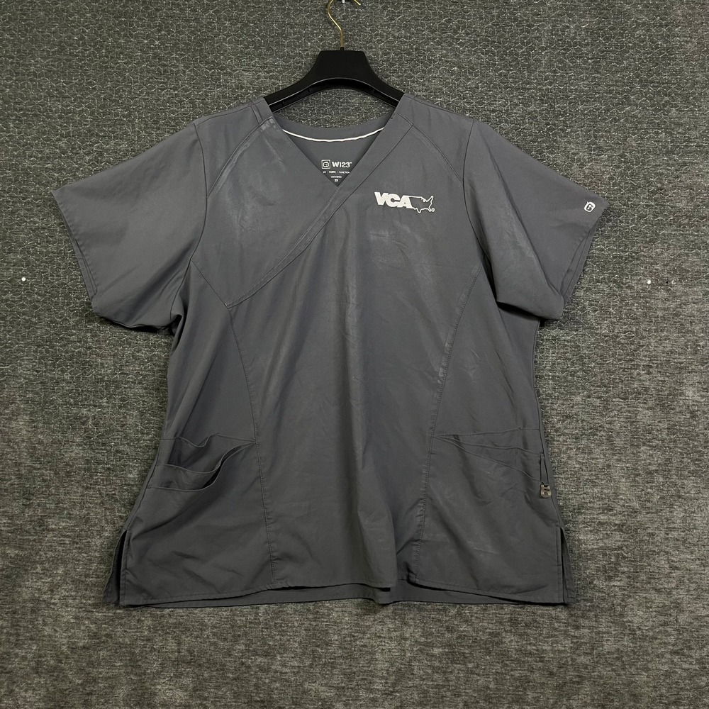 WonderWink W123 Scrub Top Women 2X Gray Good VCA Animal Hospital 6455